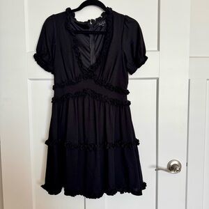 Trixxi Puff Short Sleeve Ruffle V- Neck Mini Dress Black Sz M